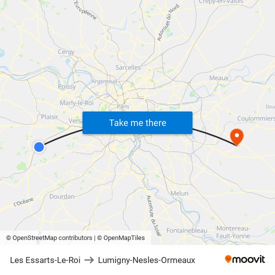 Les Essarts-Le-Roi to Lumigny-Nesles-Ormeaux map