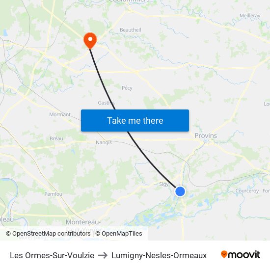 Les Ormes-Sur-Voulzie to Lumigny-Nesles-Ormeaux map