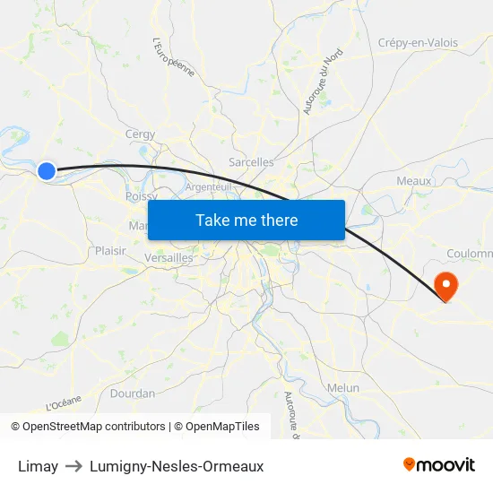 Limay to Lumigny-Nesles-Ormeaux map