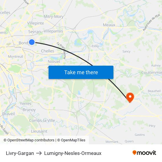 Livry-Gargan to Lumigny-Nesles-Ormeaux map