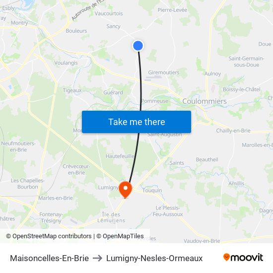 Maisoncelles-En-Brie to Lumigny-Nesles-Ormeaux map