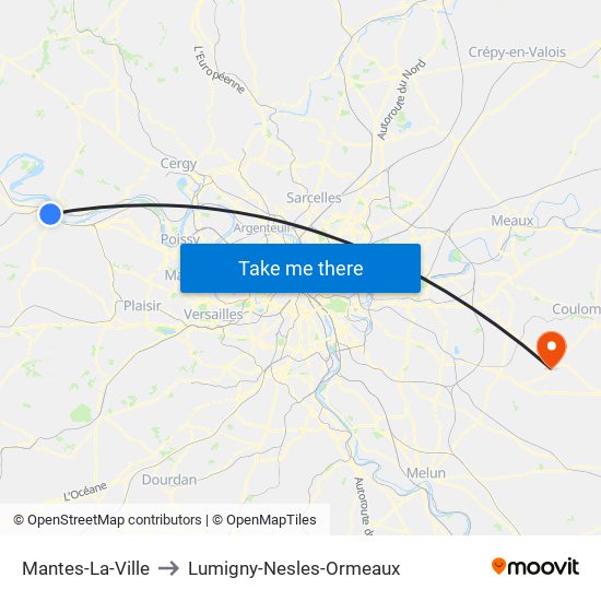 Mantes-La-Ville to Lumigny-Nesles-Ormeaux map