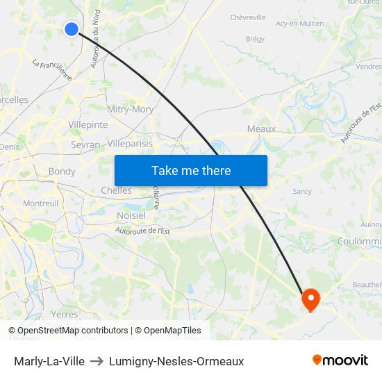 Marly-La-Ville to Lumigny-Nesles-Ormeaux map