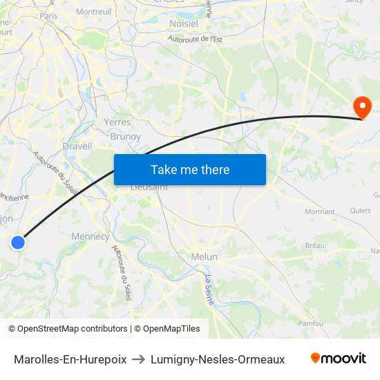 Marolles-En-Hurepoix to Lumigny-Nesles-Ormeaux map