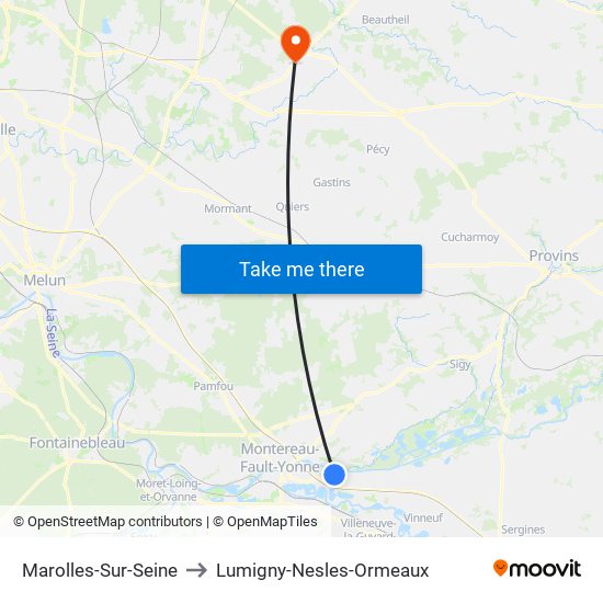 Marolles-Sur-Seine to Lumigny-Nesles-Ormeaux map