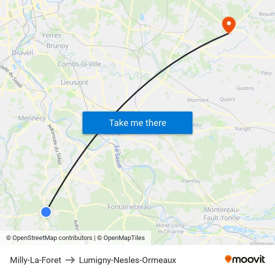Milly-La-Foret to Lumigny-Nesles-Ormeaux map