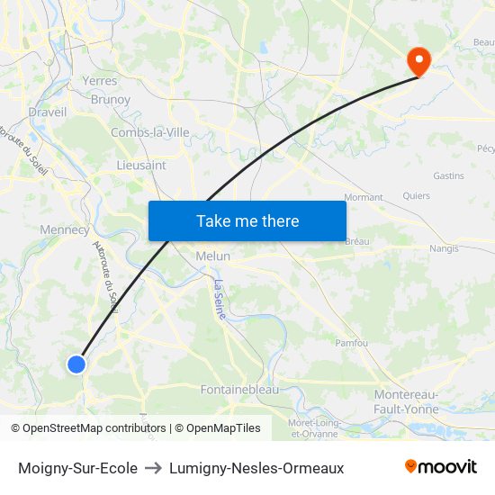 Moigny-Sur-Ecole to Lumigny-Nesles-Ormeaux map