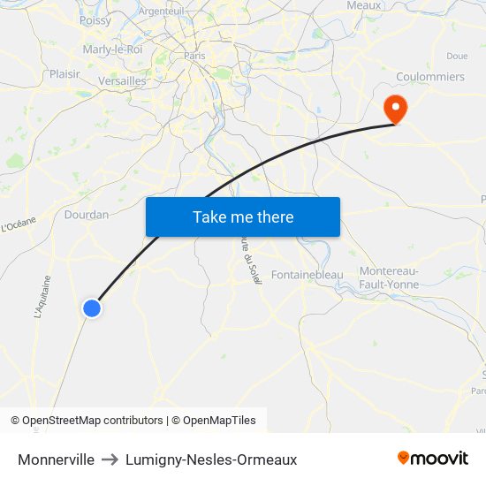 Monnerville to Lumigny-Nesles-Ormeaux map