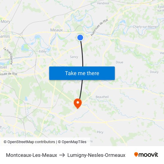 Montceaux-Les-Meaux to Lumigny-Nesles-Ormeaux map