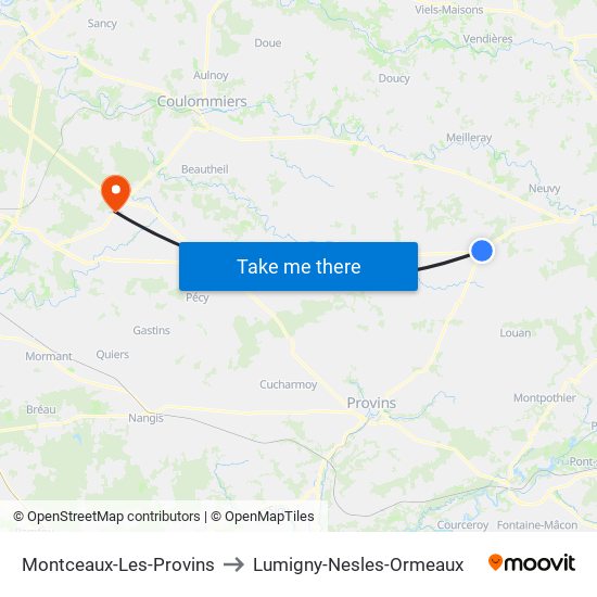 Montceaux-Les-Provins to Lumigny-Nesles-Ormeaux map