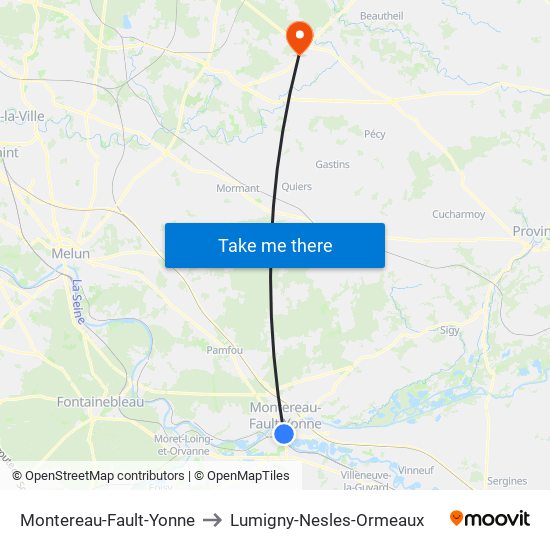 Montereau-Fault-Yonne to Lumigny-Nesles-Ormeaux map