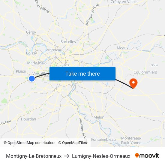 Montigny-Le-Bretonneux to Lumigny-Nesles-Ormeaux map