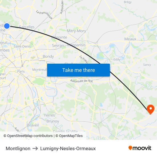 Montlignon to Lumigny-Nesles-Ormeaux map