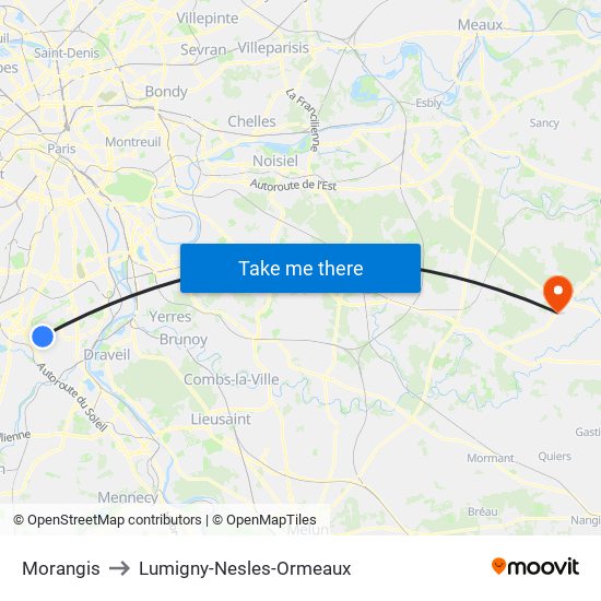 Morangis to Lumigny-Nesles-Ormeaux map