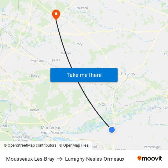 Mousseaux-Les-Bray to Lumigny-Nesles-Ormeaux map