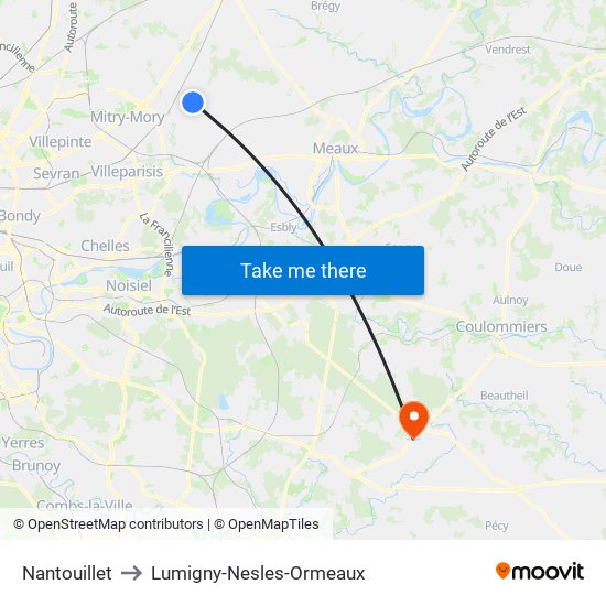 Nantouillet to Lumigny-Nesles-Ormeaux map