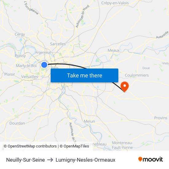 Neuilly-Sur-Seine to Lumigny-Nesles-Ormeaux map