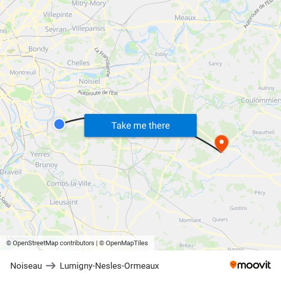 Noiseau to Lumigny-Nesles-Ormeaux map