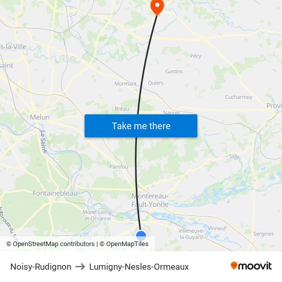 Noisy-Rudignon to Lumigny-Nesles-Ormeaux map