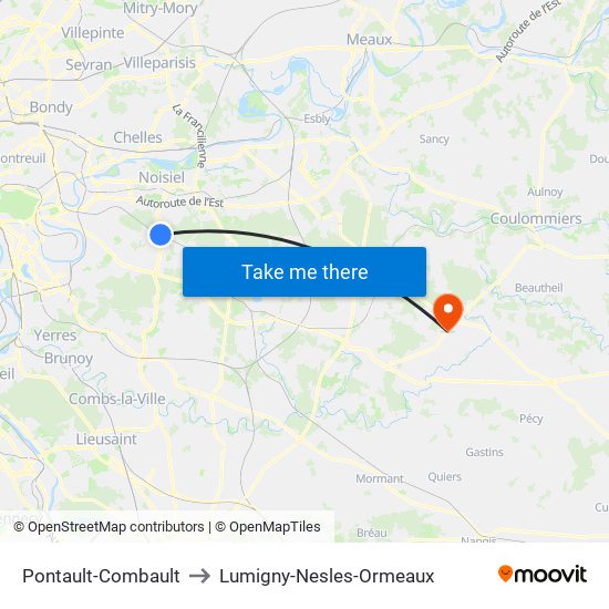 Pontault-Combault to Lumigny-Nesles-Ormeaux map