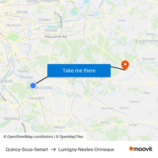 Quincy-Sous-Senart to Lumigny-Nesles-Ormeaux map