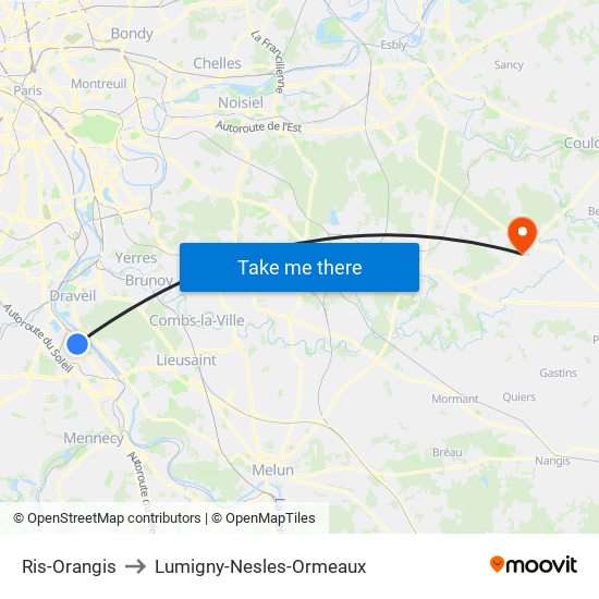 Ris-Orangis to Lumigny-Nesles-Ormeaux map