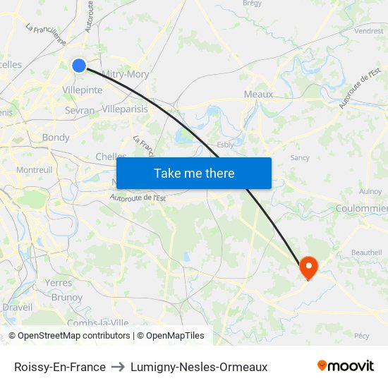 Roissy-En-France to Lumigny-Nesles-Ormeaux map
