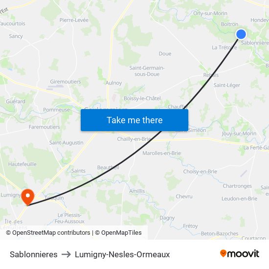 Sablonnieres to Lumigny-Nesles-Ormeaux map