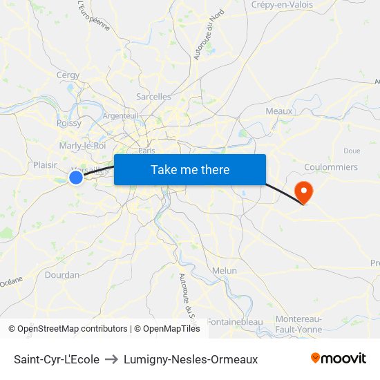 Saint-Cyr-L'Ecole to Lumigny-Nesles-Ormeaux map