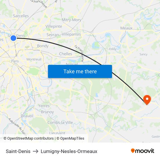 Saint-Denis to Lumigny-Nesles-Ormeaux map