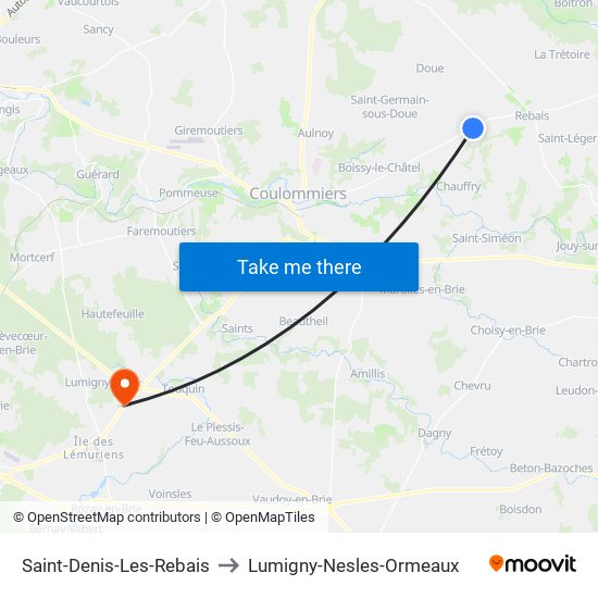 Saint-Denis-Les-Rebais to Lumigny-Nesles-Ormeaux map