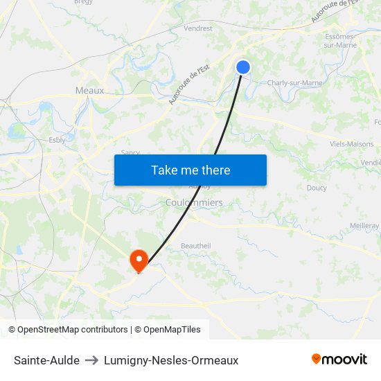 Sainte-Aulde to Lumigny-Nesles-Ormeaux map