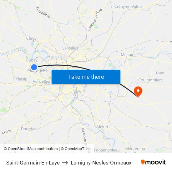 Saint-Germain-En-Laye to Lumigny-Nesles-Ormeaux map