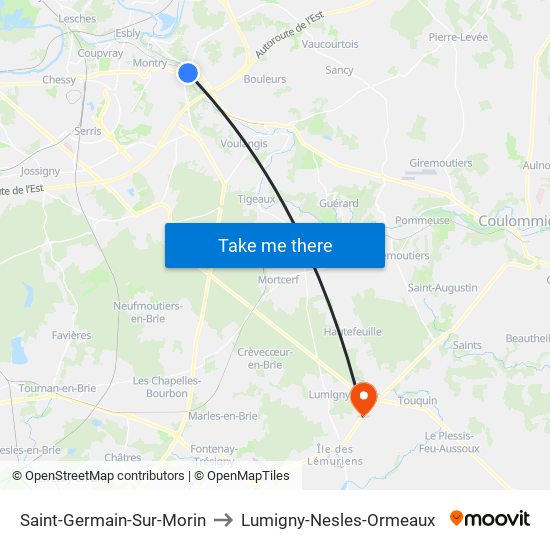 Saint-Germain-Sur-Morin to Lumigny-Nesles-Ormeaux map