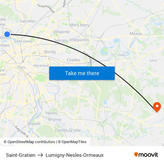 Saint-Gratien to Lumigny-Nesles-Ormeaux map