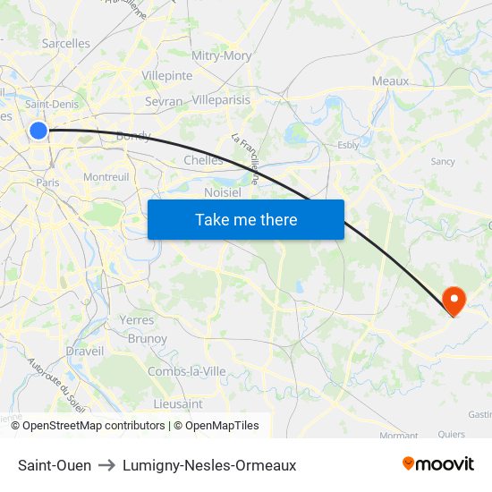 Saint-Ouen to Lumigny-Nesles-Ormeaux map