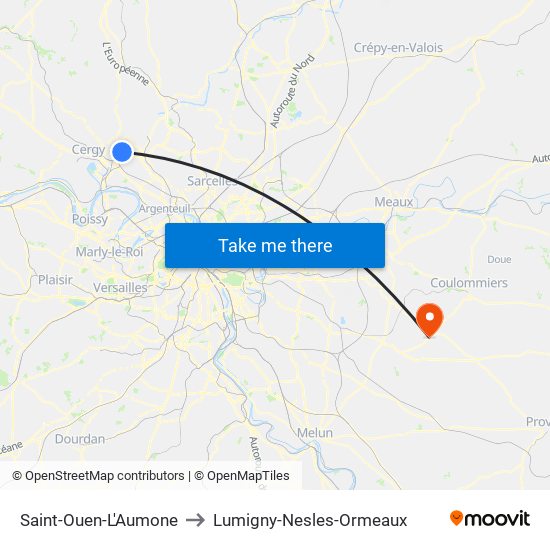 Saint-Ouen-L'Aumone to Lumigny-Nesles-Ormeaux map