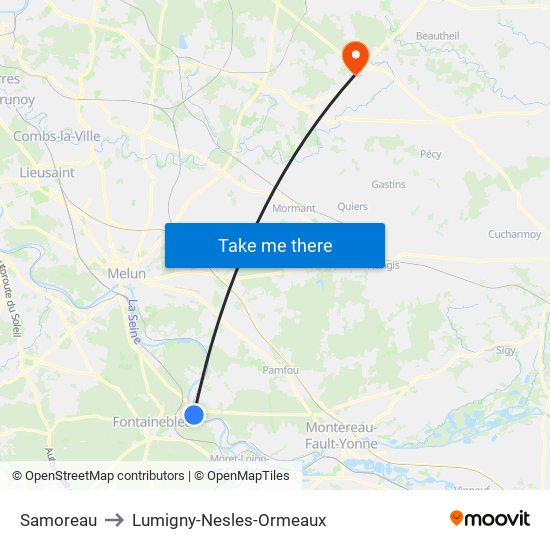 Samoreau to Lumigny-Nesles-Ormeaux map