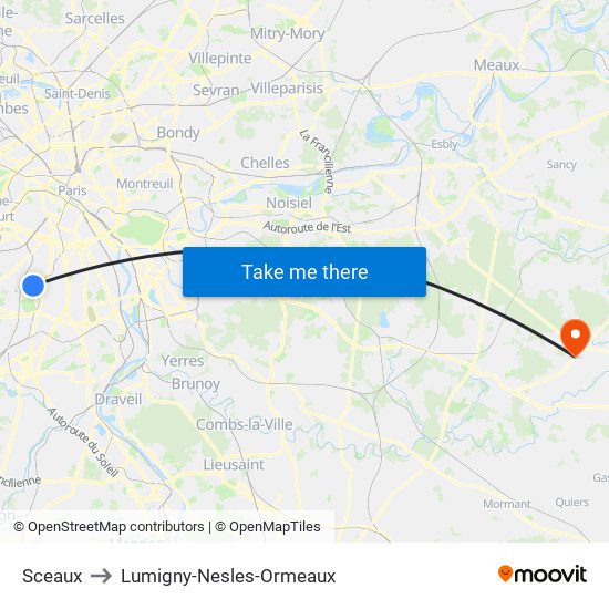 Sceaux to Lumigny-Nesles-Ormeaux map