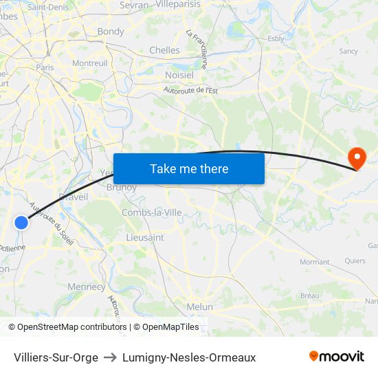 Villiers-Sur-Orge to Lumigny-Nesles-Ormeaux map