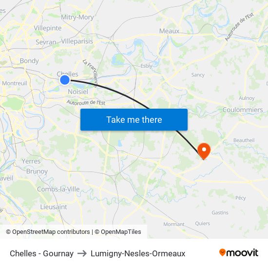 Chelles - Gournay to Lumigny-Nesles-Ormeaux map