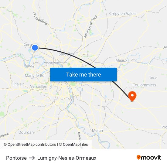 Pontoise to Lumigny-Nesles-Ormeaux map