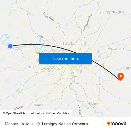 Mantes-La-Jolie to Lumigny-Nesles-Ormeaux map