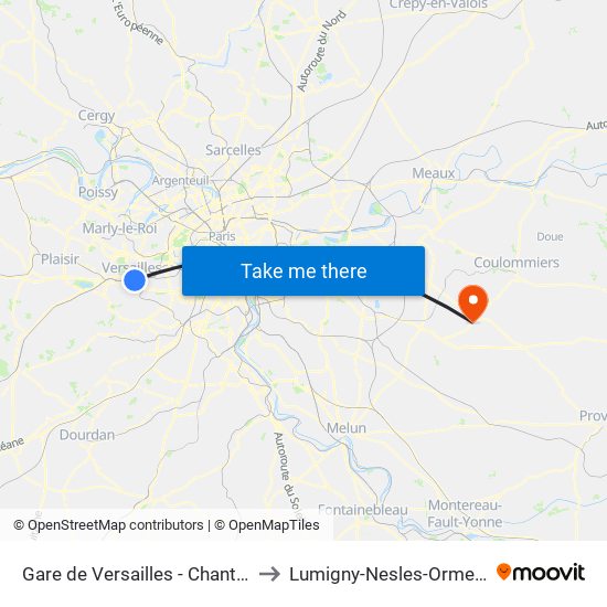 Gare de Versailles - Chantiers to Lumigny-Nesles-Ormeaux map