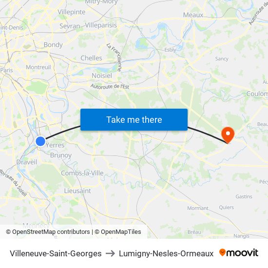 Villeneuve-Saint-Georges to Lumigny-Nesles-Ormeaux map