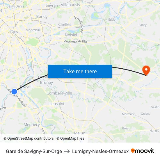Gare de Savigny-Sur-Orge to Lumigny-Nesles-Ormeaux map