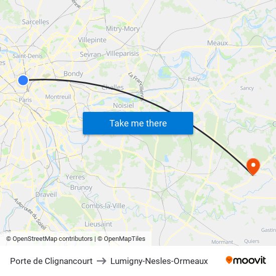 Porte de Clignancourt to Lumigny-Nesles-Ormeaux map