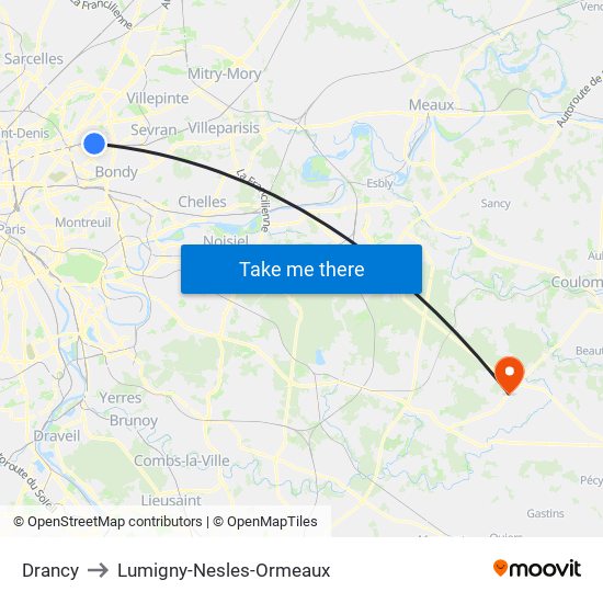 Drancy to Lumigny-Nesles-Ormeaux map