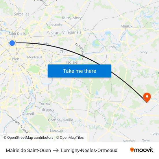 Mairie de Saint-Ouen to Lumigny-Nesles-Ormeaux map