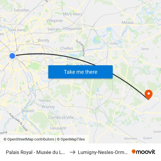 Palais Royal - Musée du Louvre to Lumigny-Nesles-Ormeaux map